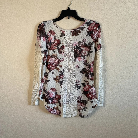 American Rag CIE Womens‎ Floral Longsleeve Knit Lace Sleeves Size Small - Picture 2 of 6